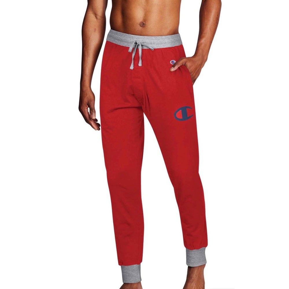 Champion‎ Men's Pajama Pants Lounge Sleepwear Red Joggers Logo Gray Trim Size L - Picture 2 of 6